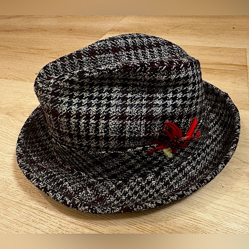 Vintage Men’s United Hatters Cap & Millinery Tweed Houndstooth Fedora Hat 6 7/8